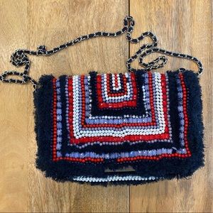 Zara beaded crossbody bag, blue white red